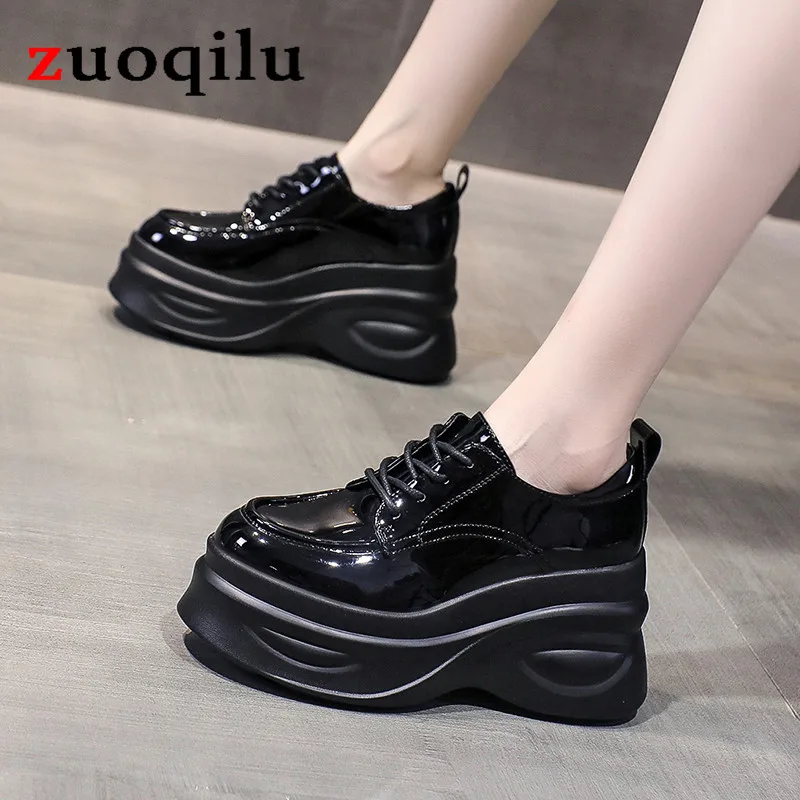 

Tennis Female Platform Sneakers Women Black PU Leather shoes women round toe vulcanized sneakers thick bottem casual shoes