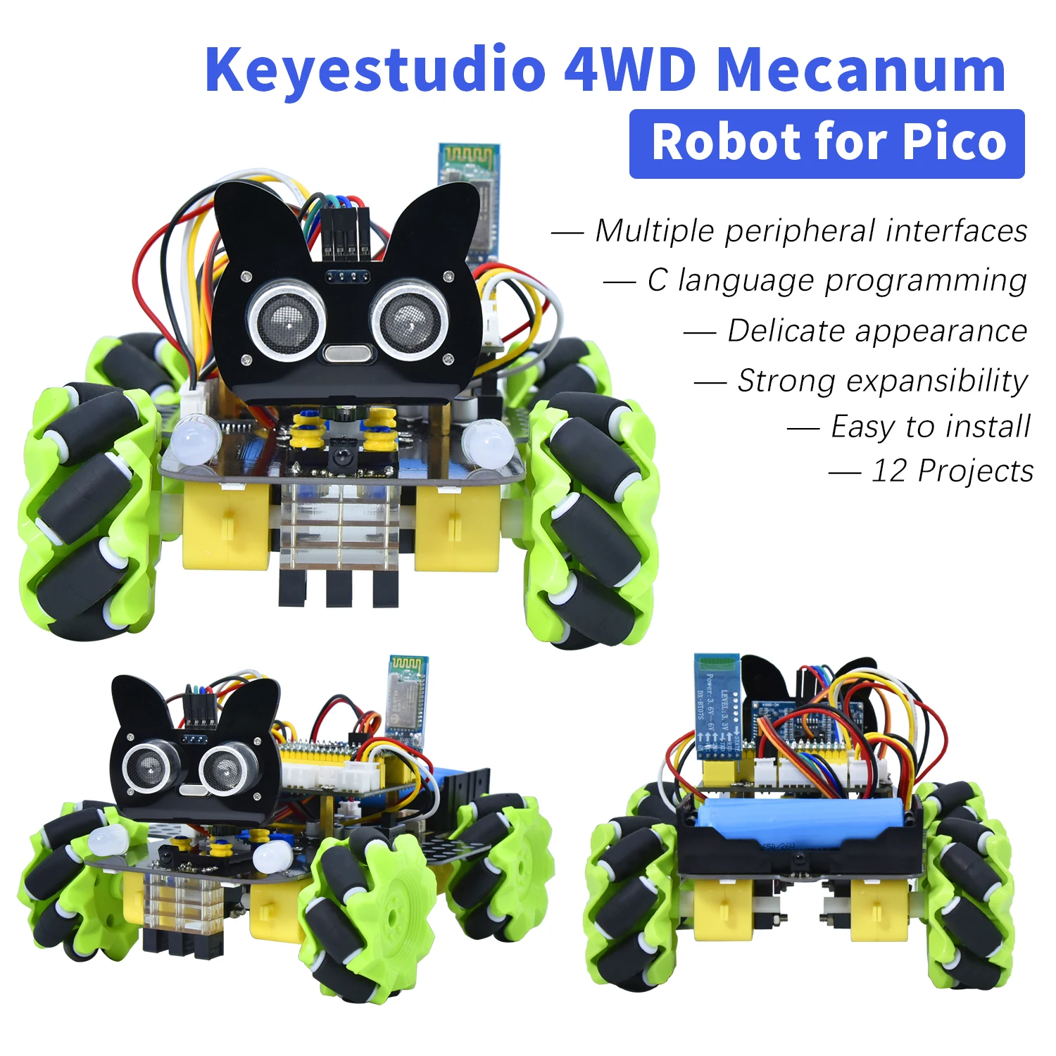 Keyestudio 4WD Mecanum Robot Raspberry Pi Pico Starter Kit For Raspberry Pi Pico Support Python&Arduino Programming
