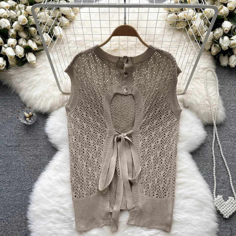 

Knitted Hollow Out Tank Top Female Camisoles Women Summer Girl Wild Strap Sleeveless Thin Camis Casual Vest All-match Clothes