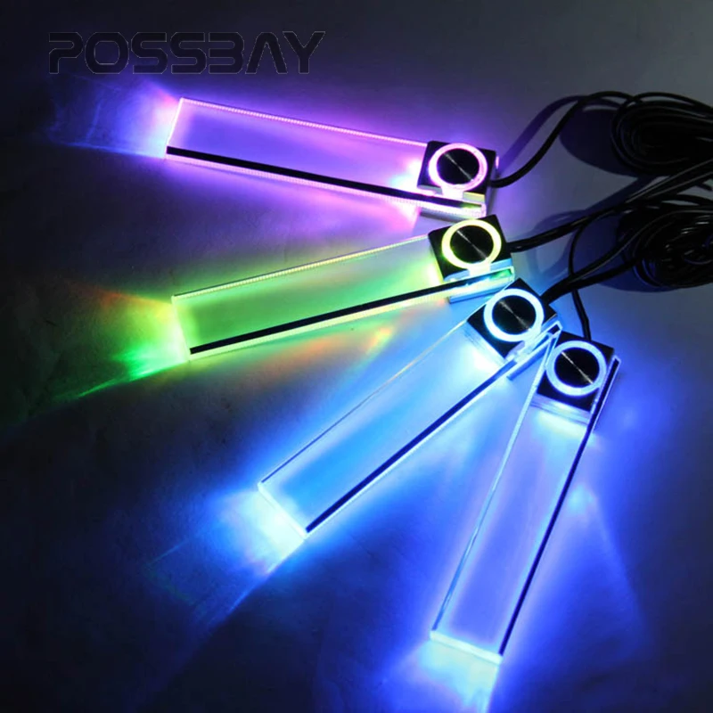 

Автомобильный Стайлинг POSSBAY, универсальный, 4 шт., автомобильный Автомобиль, интерьер автомобиля, атмосферные огни, напольный красочный декоративный светильник