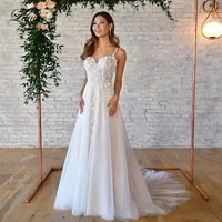 exquisite wedding dress for women spaghetti straps bridal gowns a line tulle backless flower brides dresses vestido de novia