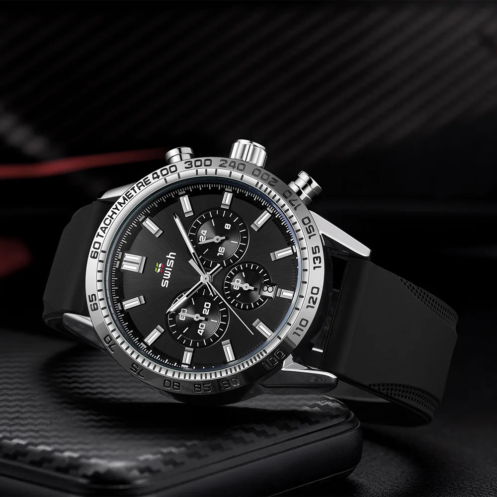 2023 Fashion new hot selling three eyes six needles sports timing function calendar silicone belt men's watch 1120