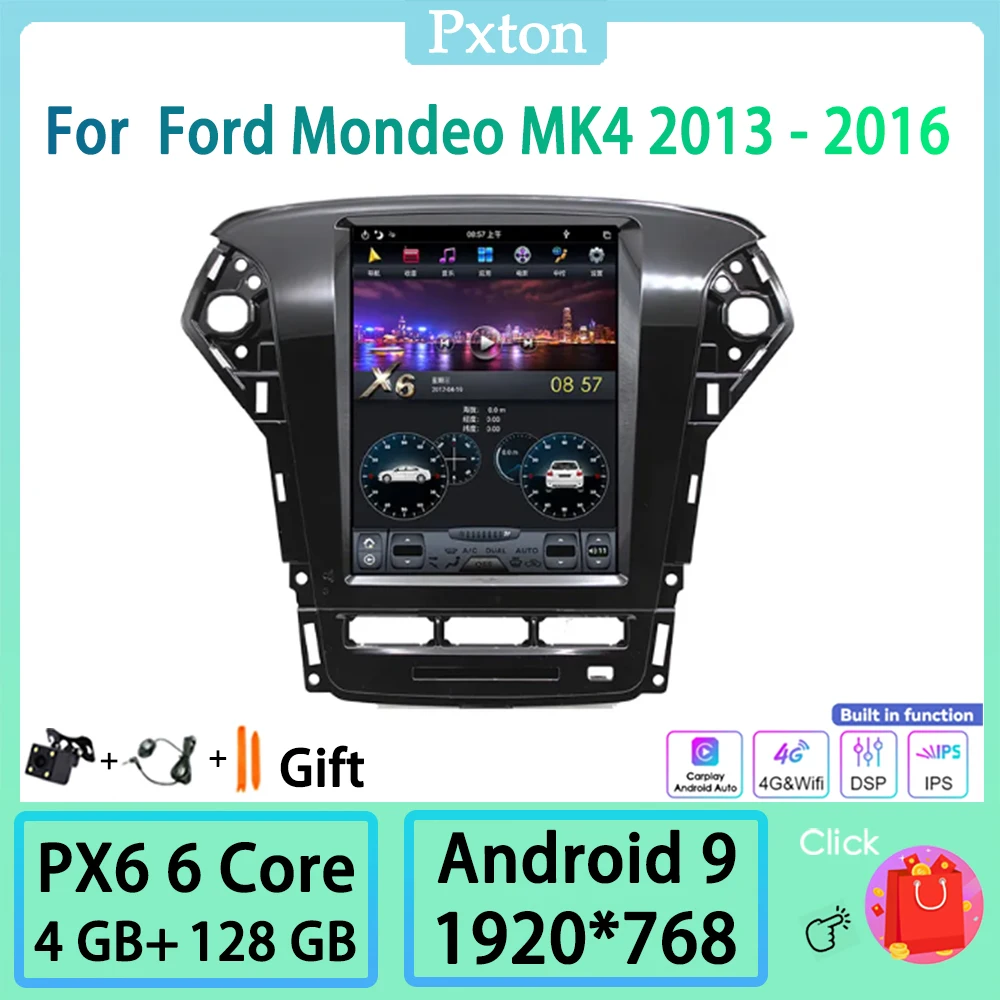 

Pxton Android Tesla Screen Car Radio Stereo Multimedia Player For Ford Mondeo MK4 2013 - 2016 Carplay Android Auto PX6 128G DSP