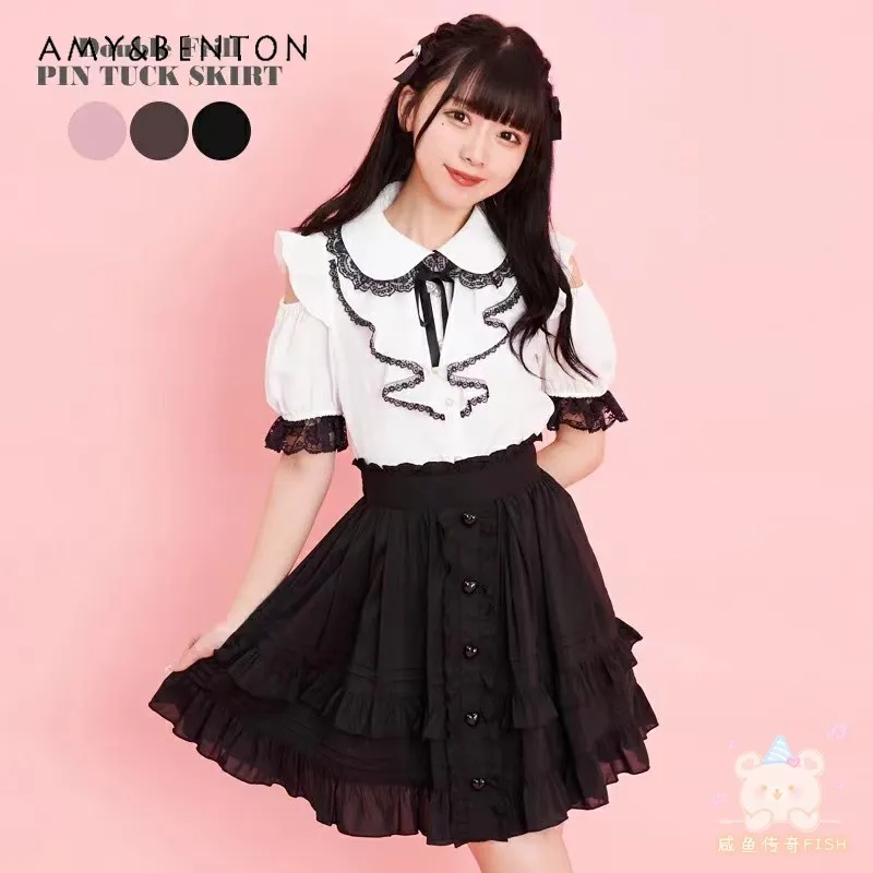 

Юбка Loita Женская в японском стиле, Милая Кружевная Милая Повседневная розовая юбка в форме сердца, с пряжкой, лето-осень