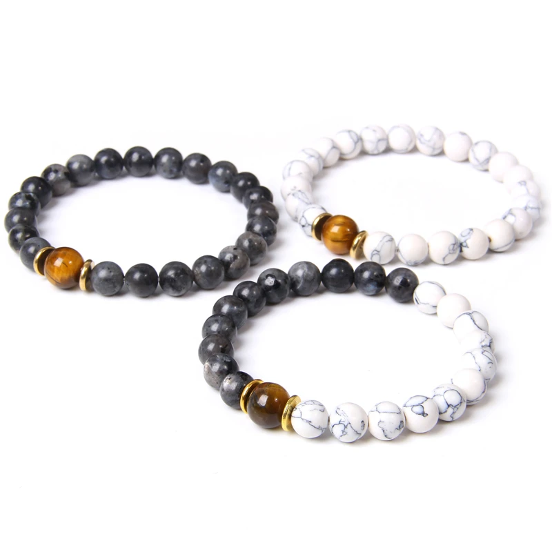 

White Black Beads Bracelet Turquoises Labradorite Stretch Bracelets For Women Men Tiger Eye Stone Bangles Jewelry Pulsera Hombre