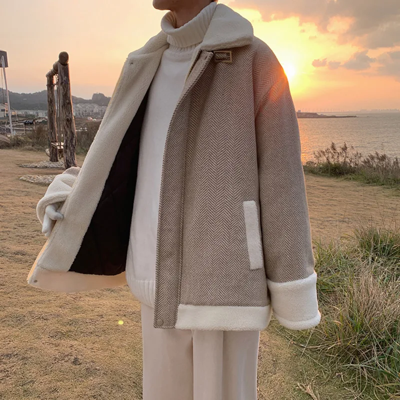 Winter Jacket Men Warm Fashion Retro Thickened Lamb Hair Jacket Men Streetwear Korean Loose Short Coat Mens Thick Jackets Coat