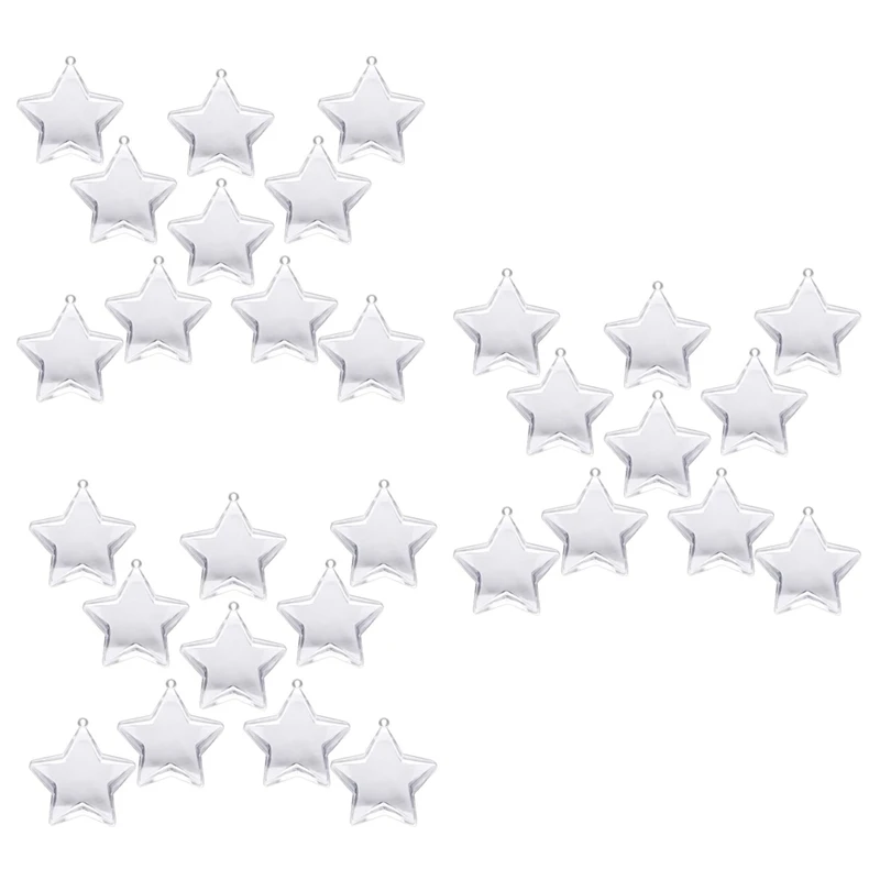 

30 Sets 80Mm DIY Fillable Balls Clear Plastic Ornaments Balls Christmas Tree Ornament Bauble Party Supplies (Star Shape)