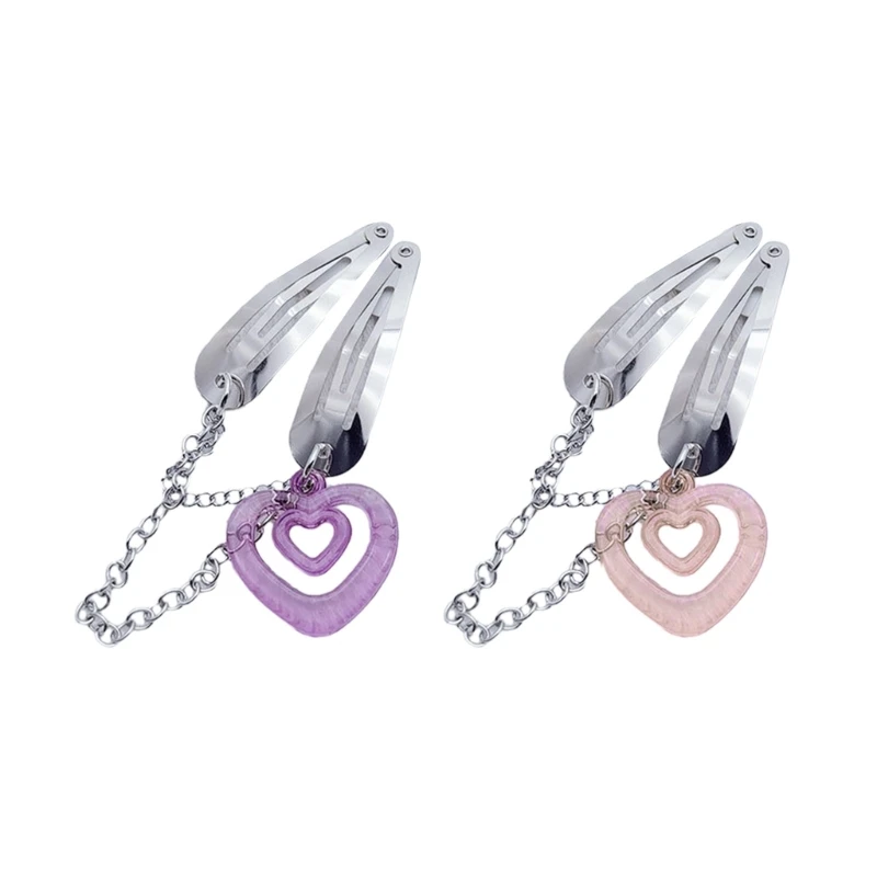 

Y2K Acrylic Heart Pendant Hair Clip Metal Chain Hairpin for Thick Thin Hair 264E