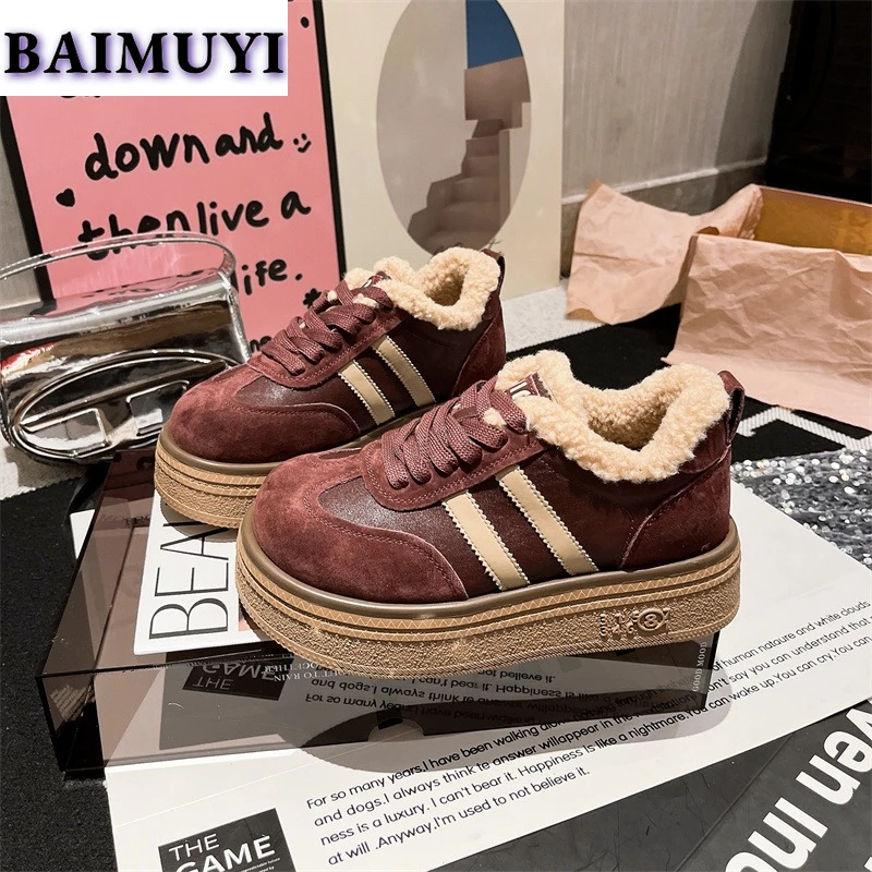 Женские кроссовки на плоской платформе повседневные зимние меховые теплые