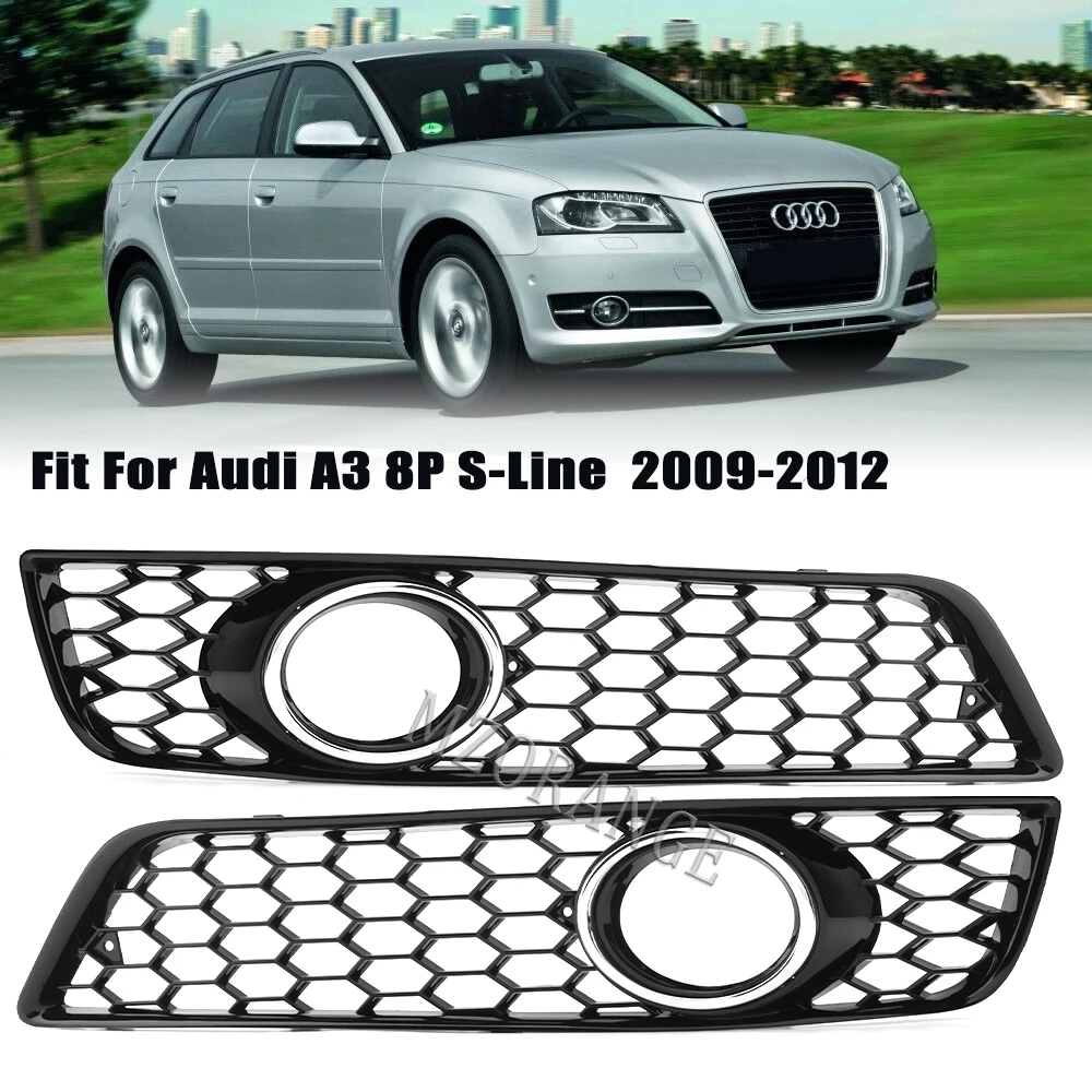 For Audi A3 8P 2009 2010 2011 2012 2013 Fog Light Cover Honeycomb Grille Grill Honeycomb Mesh Style Car Front chrome frame pair