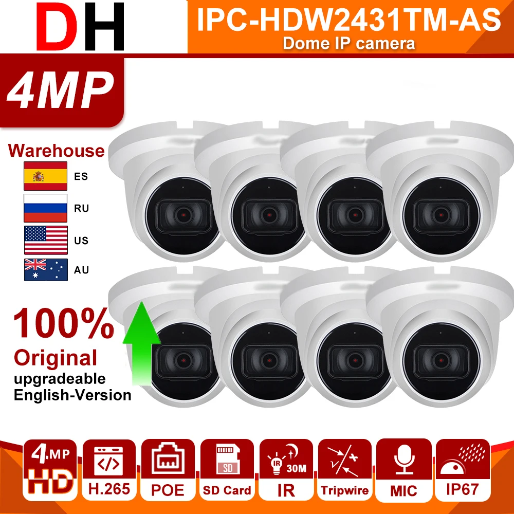 

Dahua IP Camera Starlight IPC-HDW2431TM-AS 4MP HD POE Built in Microphone SD Card Slot H.265 IP67 IR 30M P2P APP IVS Dome IPC