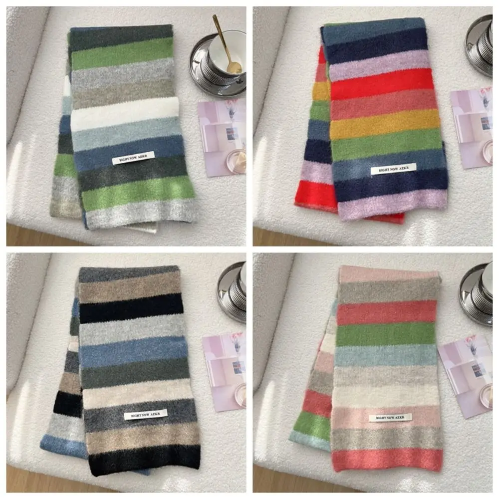 Теплый шарф в радужную полоску аксессуары для одежды бандана пашмина корейском