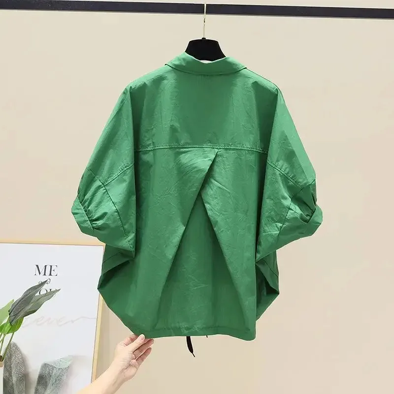 Фото Blusas, новая летняя рубашка с рукавами «летучая мышь», женская свободная повседневная короткая блузка с подолом на талии, однотонные укороченные топы, полубелые рубашки Lady ujfj №1