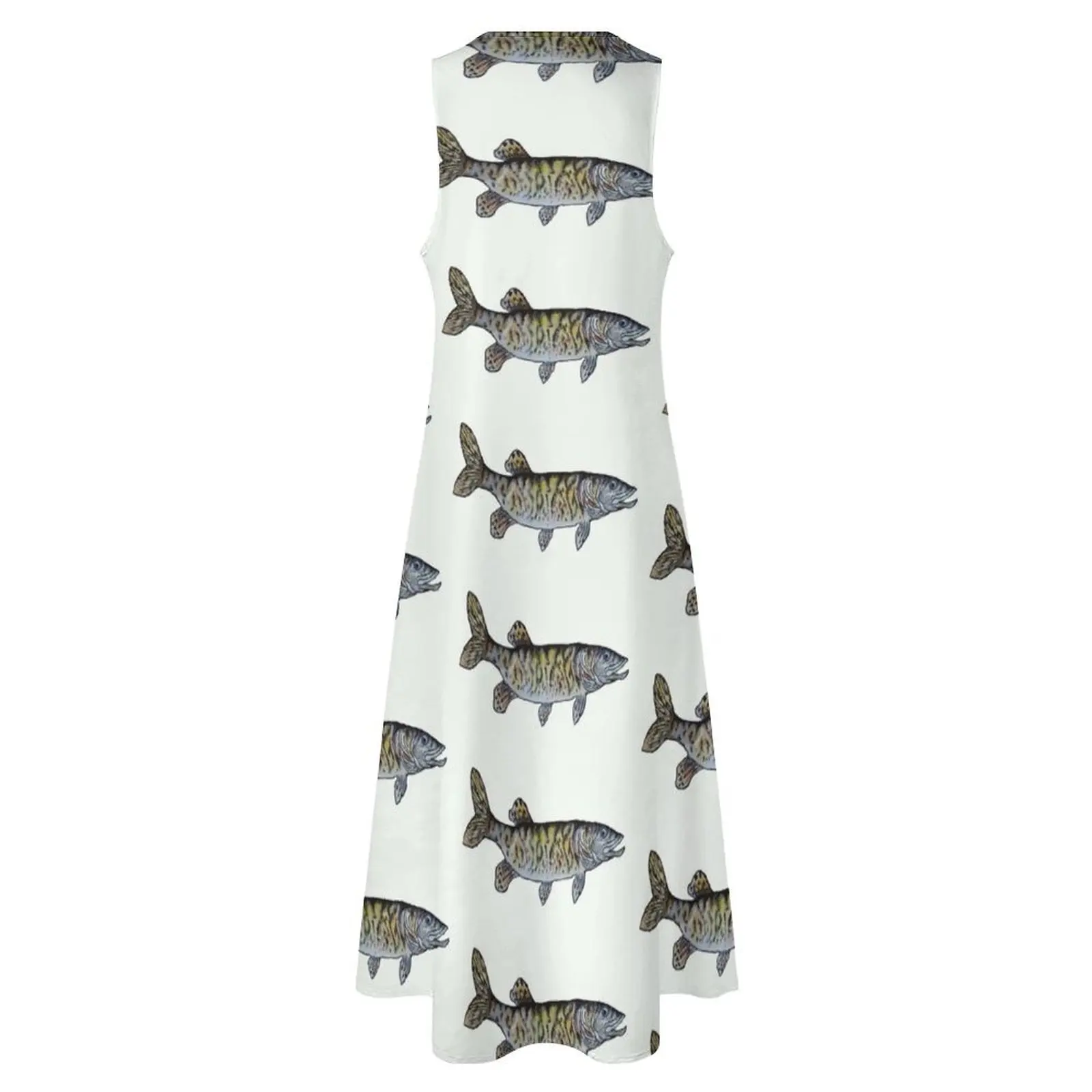 Musky Fish Illustration Off White Long Dress платья для женщин вечерние женские