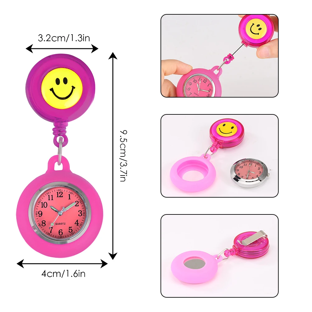 Nurse Watch with Clip Cute Smiling Brooch Pendant Hanging Pocket Watch Gift Set Penlight for Women Doctor Medical Led Flashlight