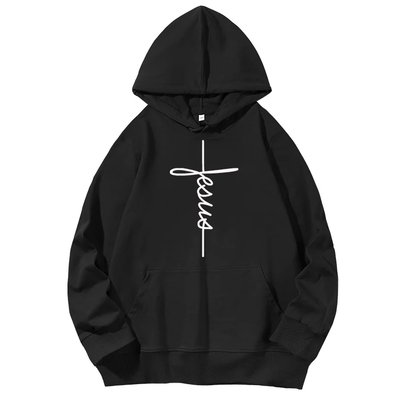 Christian Religious Signature Cross Love Harajuku graphic Hooded sweatshirts cotton Men's sportswear Hooded Shirt Men's clothing