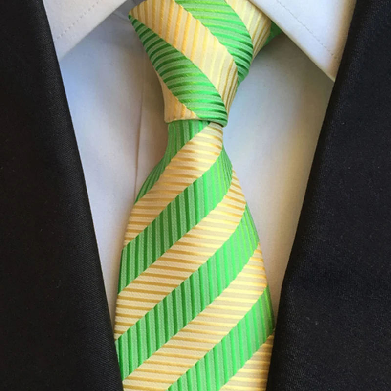 

Business Neckties 8CM Green Yellow Striped Men's Necktie Gravatas Male Gifts for Men Wedding Party Suit Ties Jacquard Woven Tie