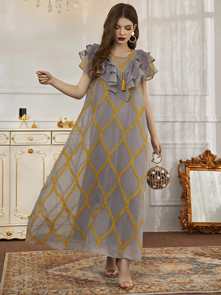 

TOLEEN Women Casual Elegant Maxi Long Dresses 2022 Summer Ruffled A-line Abaya Arabic Turkish African Evening Party Robe Vestido