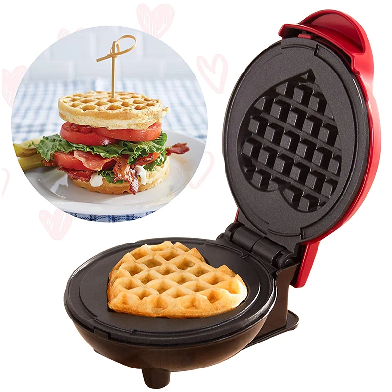 

Cute Heart Shaped Waffles Maker Machine Mini Electric Kitchen Pan 110v Double-Sided Baking Breakfast Egg Cake Oven Cooking Tool