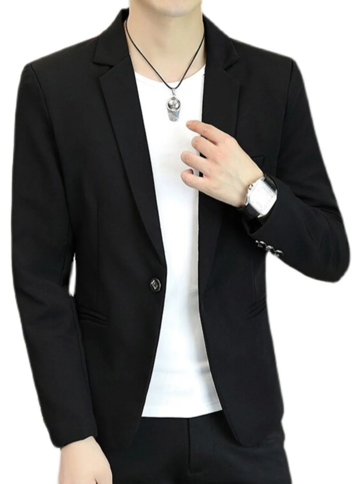 Мужской костюм 2023 осенне-зимний корейский однотонный черный утолщенный