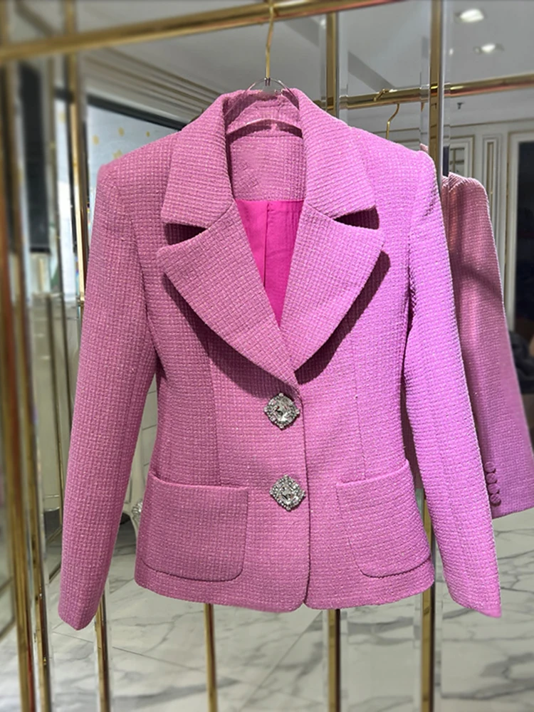 

HIGH STREET Newest 2023 Fall Designer Fashion Women's Notched Collar Long Sleeve Spliced Diamonds Blazer