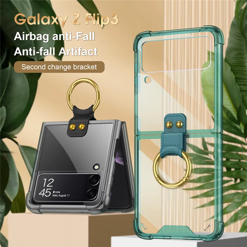 

Прозрачный чехол с металлическим кольцом для Samsung Galaxy Z Flip 3