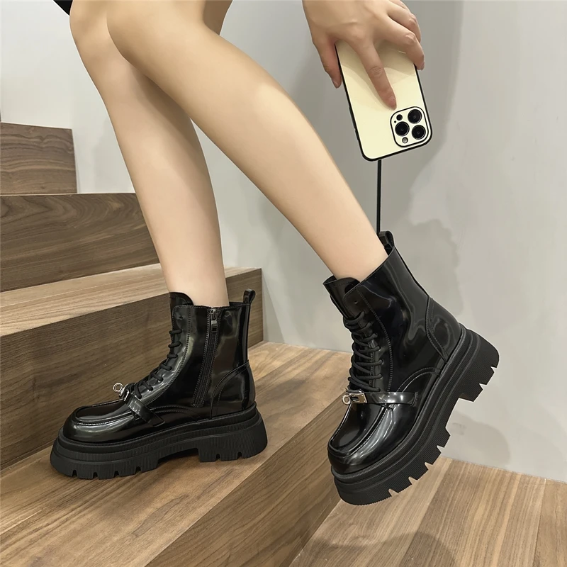 AIYUQI Marton Boots For Women Autumn Genuine Leather Ankle Boots For Women platform British Style Motorcycle Boots For Ladies