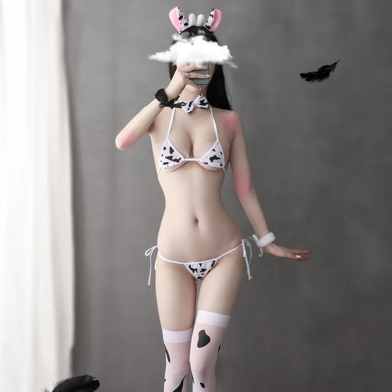 

Erotic Lingerie Sexy pajamas Female nightdress Sexy Porno Underwear cute cow three point role play uniform