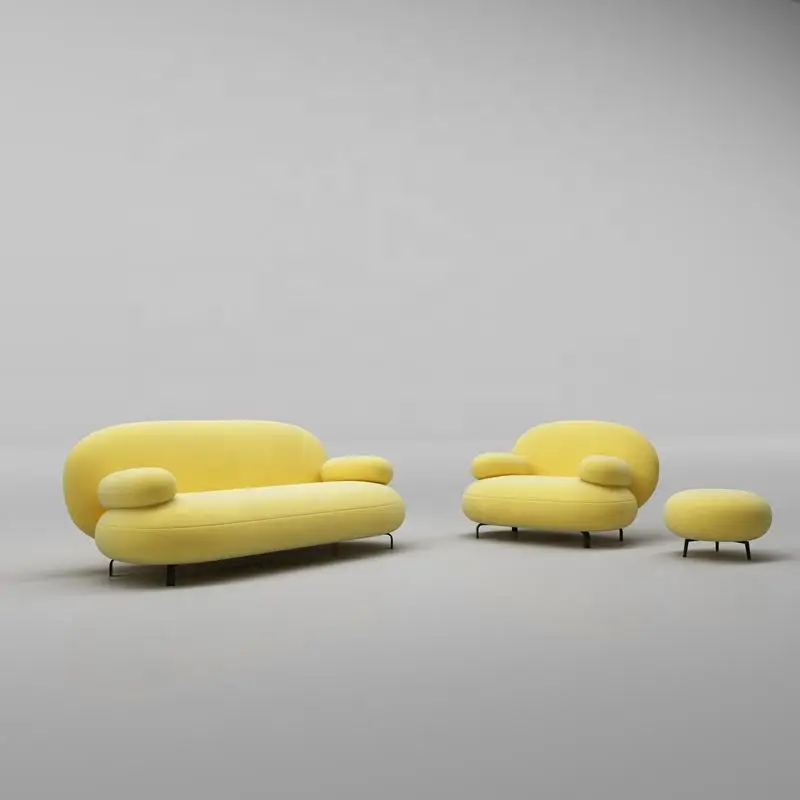 

Designer Hotel Sofas Yellow Couch Three Seat Lounge Suite Sofa Set Living Room Furniture Modern Modular Velvet Sofa