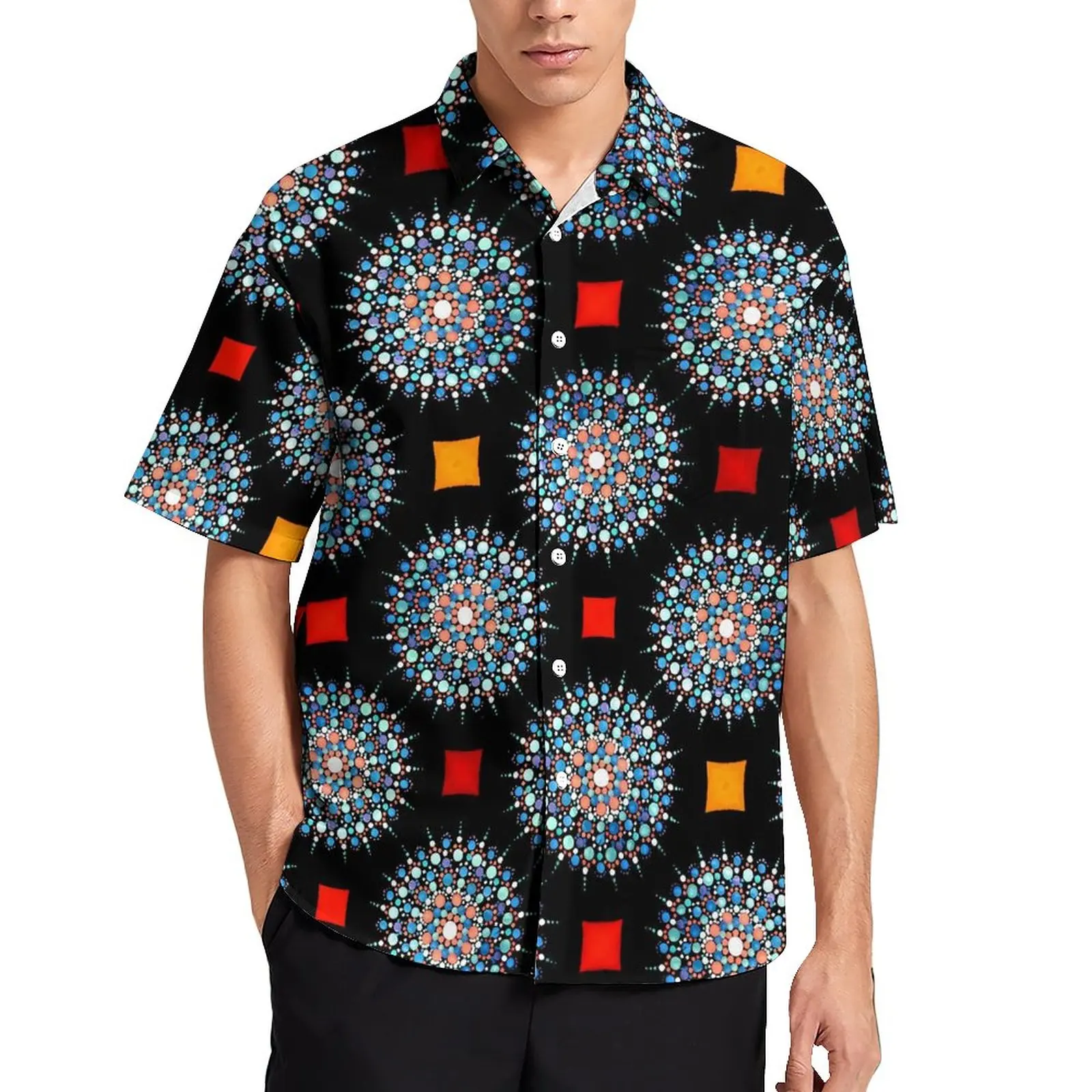 

Abstract Mandala Blouses Man Colorful Floral Print Casual Shirts Hawaiian Short Sleeve Custom Funny Oversize Vacation Shirt Gift