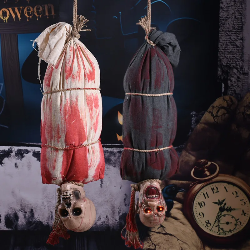 

Подвесной туманный Череп Призрак Хэллоуин кровавый реквизит кокон труп с освещенными глазами страшный звук для украшения дома с привидениями
