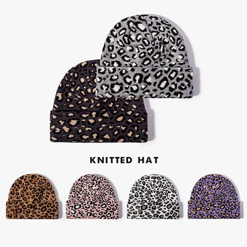 BISENMADE Beiläufige Gestrickte Hut Für Männer Und Frauen Im Freien Leopard Print Beanie Kappe Mode Winter Warm Halten Dicke Skullcap