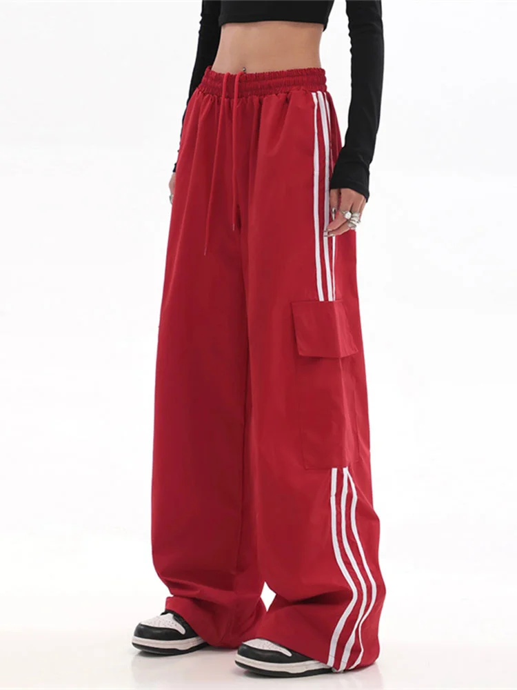 

2023 Red Sweatpants Casual Baggy Wide Leg Autumn High Waist Streetwear Cargo Pants Womens Hippie Joggers Trousers Y2k Clothes