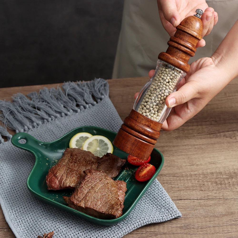 

Wood Pepper Grinder And Salt Spices Tool Manual Acrylic Grind Gadgets Kitchen Mill Adjustable Grinders Ceramic Design Shaker