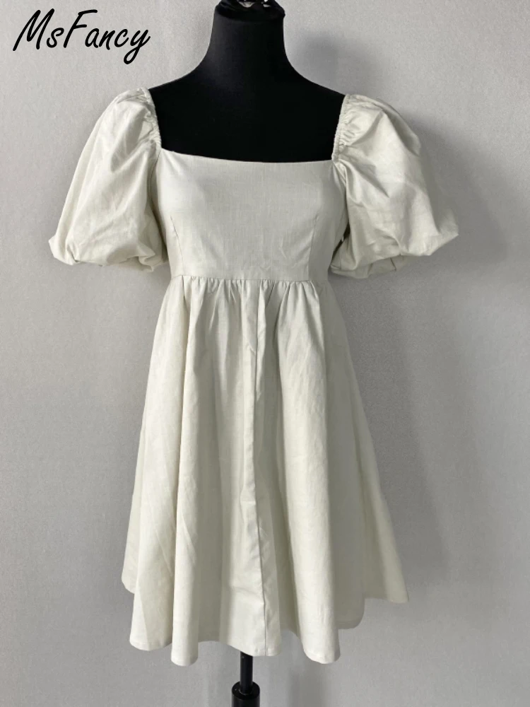 Мини-платье Msfancy из хлопка женское коричневое Повседневное платье с квадратным