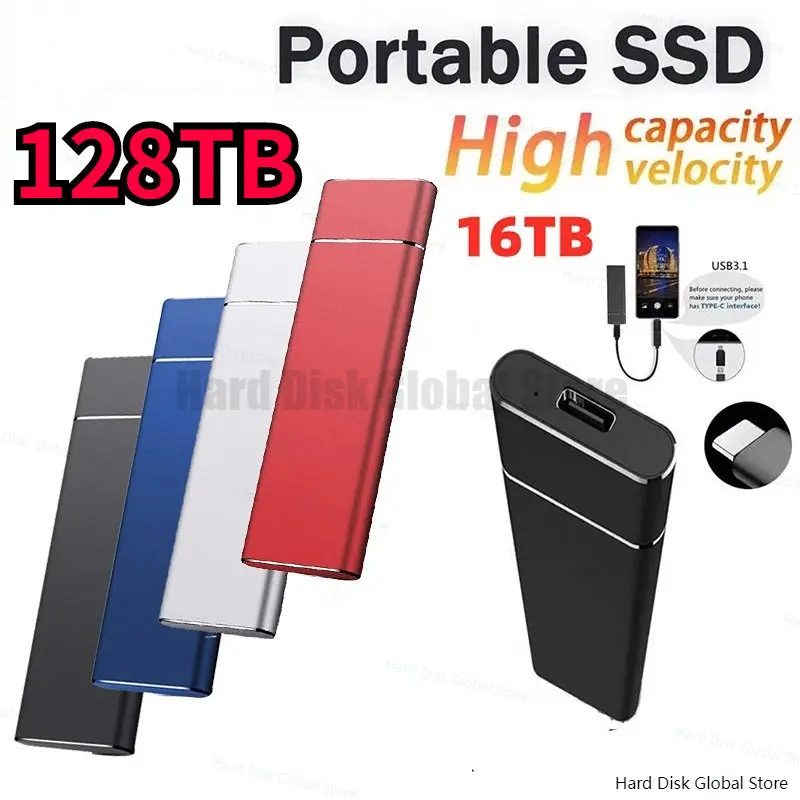 

128TB 2TB SSD 4TB 8TB Portable External Hard Drive Type-C USB 3.1 High Speed 16TB 32TB External Storage Hard Disks For Laptops