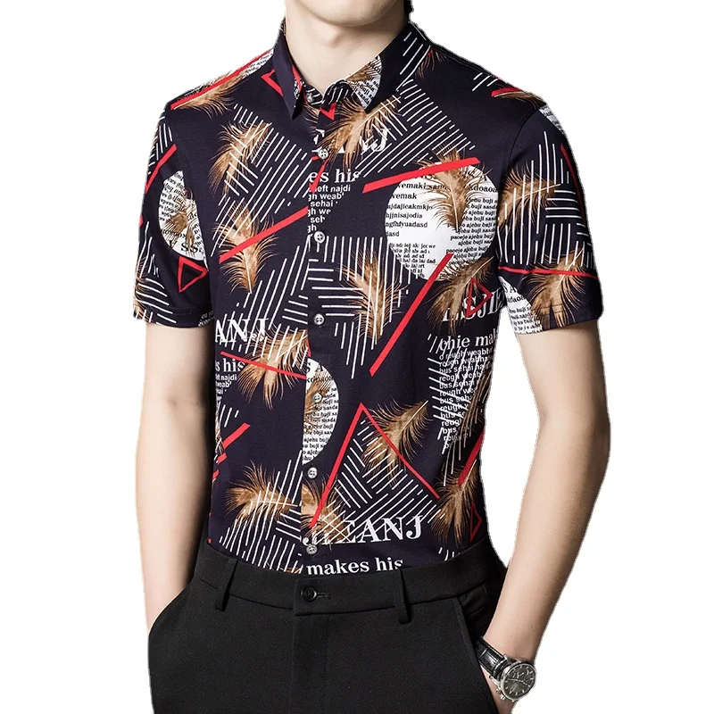 2022 Fashion Men‘s Short Sleeve Hawaiian Shirt Tops Fruit Floral Printed Blouse Plus Size Summer Casual Beach Shirts for Men 4XL