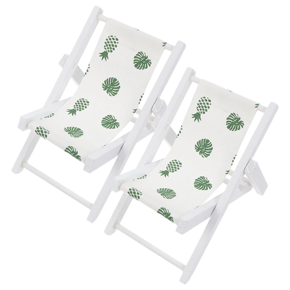 

2 Pcs House Model Miniature Lounge Chair Prop Folding Chairs Beach Ornament Wood