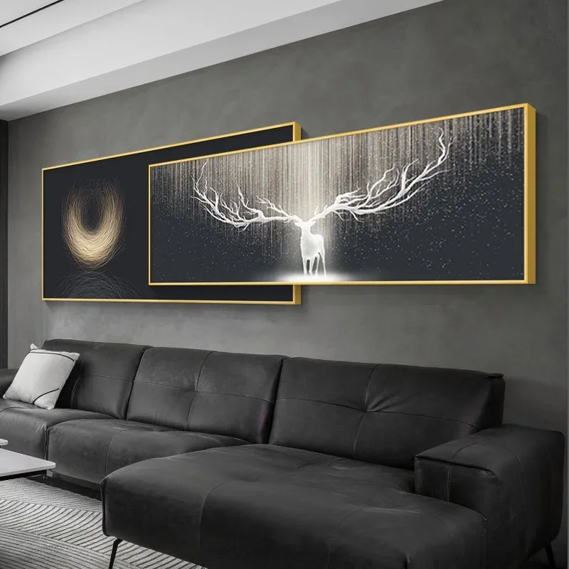 

Modern light luxury living room decoration painting deer atmosphere simple abstract sofa background wall high-end crystal Porce