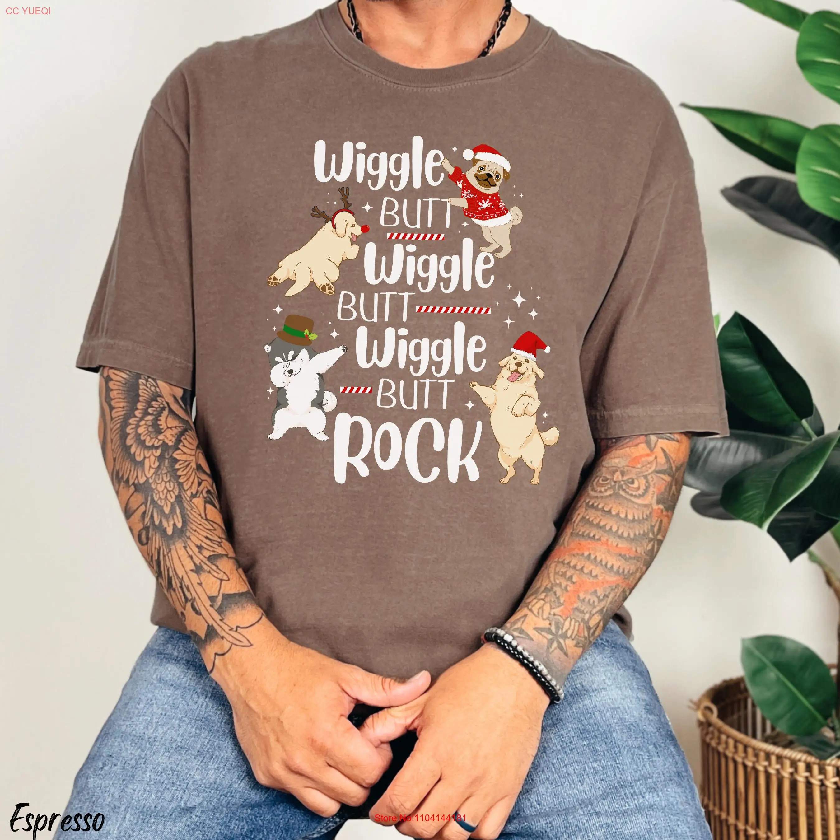 Рождественская футболка Wiggle Butt Rock комфортные цвета золотистый ретривер забавная