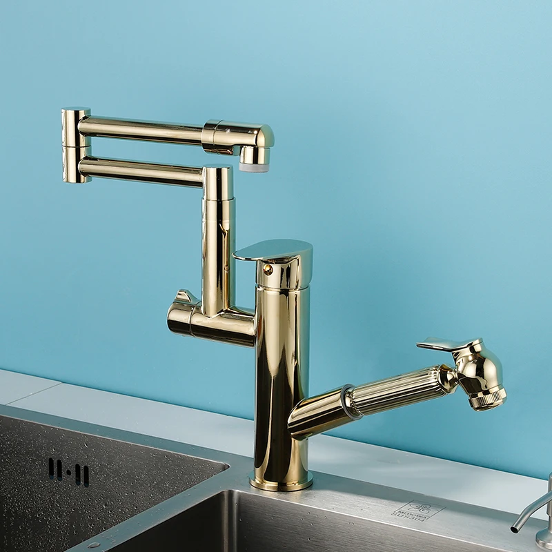 

Full Copper Kitchen Faucet With Tap For Drinking Water Black Gold Pull-Out Faucet Foldable Faucet Pull Down Kitchen Faucet