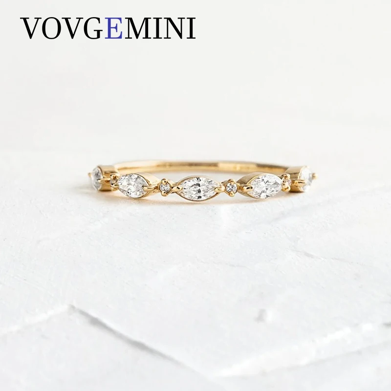 

VOVGEMINI Marquise Cut Moissanite Ring Bands 4x2mm 0.37cttw 14k Solid Gold Au750 1.2mm Round Band Bijoux Femme Luxe For Woman
