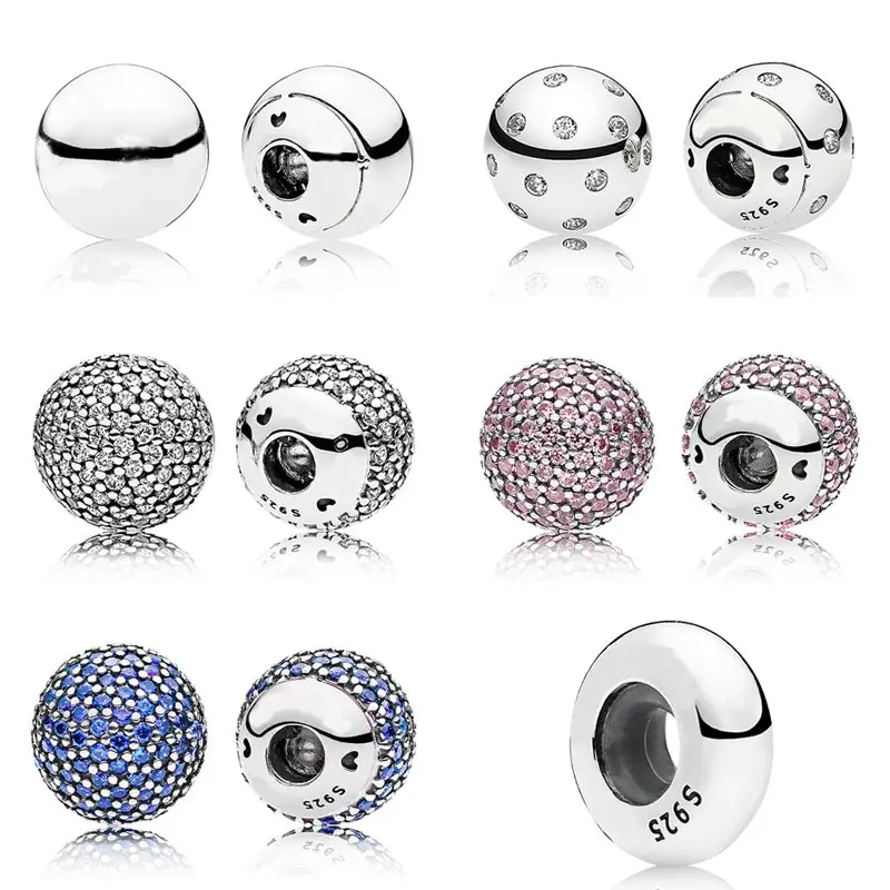 

Pave Shimmering Open Bangle Logo Spacer Caps With Cubic Zirconia Beads Fit Europe Bracelet 925 Sterling Silver Charm Jewelry