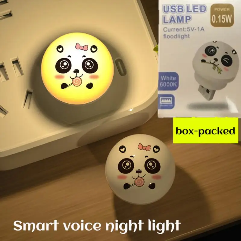 

Panda Mini Night Light Cartoon Warm Lamp Portable USB Interface Energy Saving Round Lights Car Accessories Interior