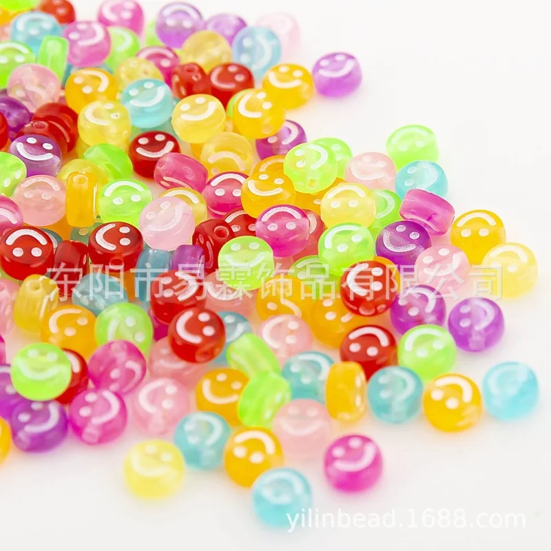 

100pcs 4X7mm Acrylic Smiley Beads DIY Charms Beads for Jewelry Making Accessories Plastic Flat Round Cartoon Smiling Beads