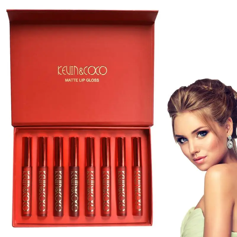

Матовый блеск для губ с антипригарным покрытием, 6 цветов, стойкая жидкая матовая помада, набор помад для губ с матовыми покрытиями для темной кожи, женский красный коврик