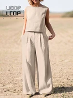two piece womens clothing solid color simple set spring o neck sleeveless tank top and wide leg pants set womens clothing