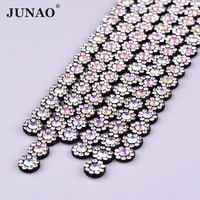 junao 4pcs 1cm40cm crystal ab glass rhinestones chain trim flowers appliques crystals strass banding for diy craft supplies