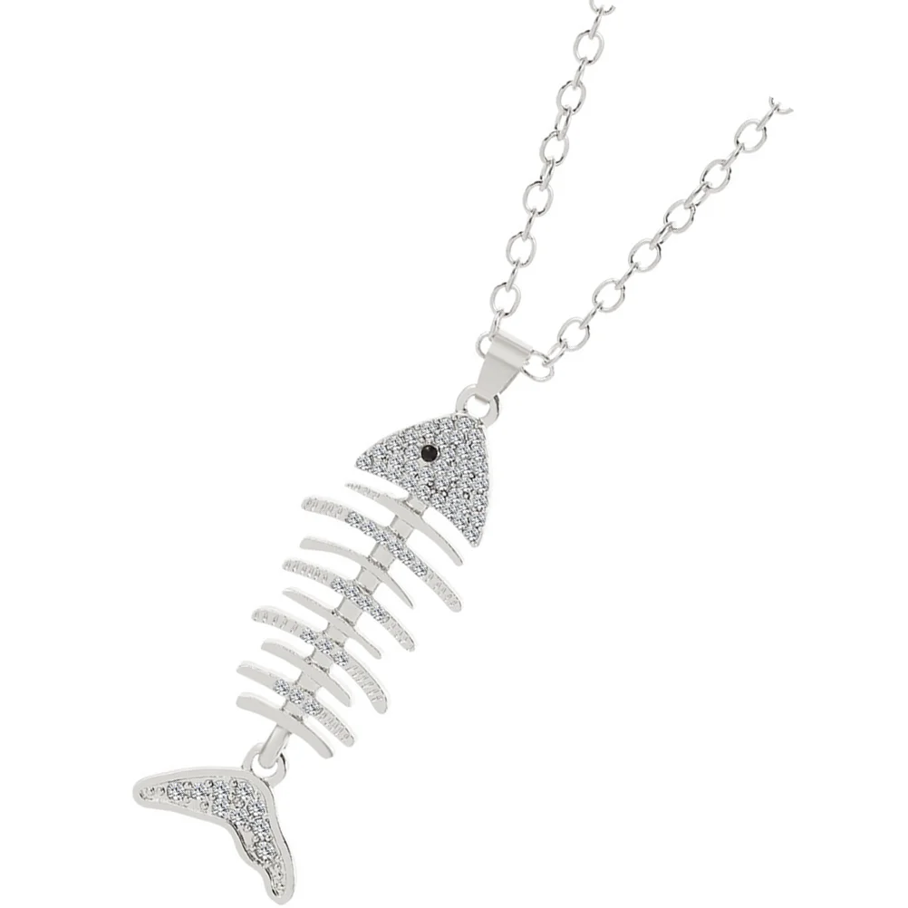 

Fishbone Pendant Necklace Rhinestone Clavicle Chain Personalized Sweater Chain