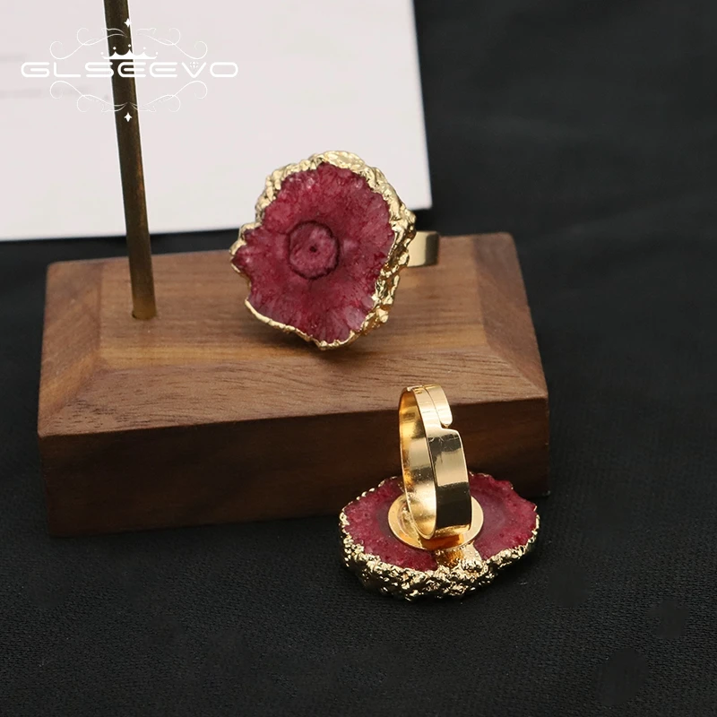 GLSEEVO Orange Woman Ring Natural Stone Romantic Charm Korea